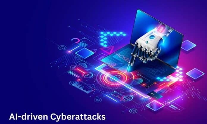 AI-driven Cyberattacks, phishing email lure, deepfake voice scam, model poisoning, automated malware, adaptive ransomware lock.