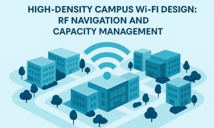 High‑density campus Wi‑Fi network across a university environment