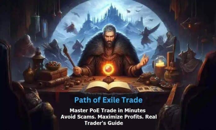 PoE Trade guide showing trading strategies and currency management for Path of Exile players
