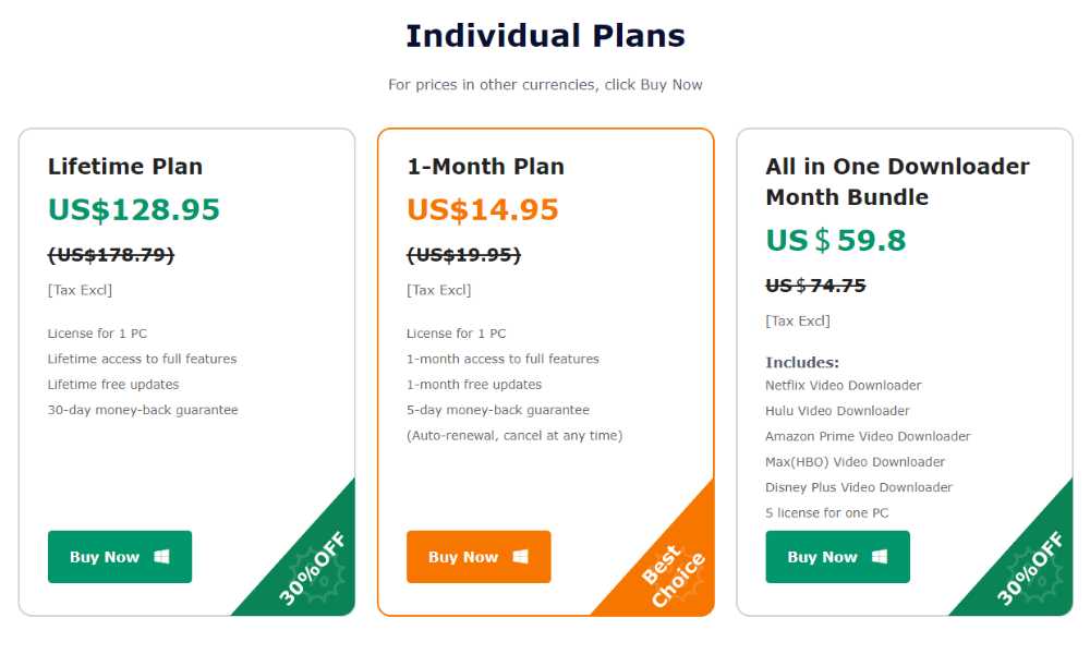Prices of Subscription Plans