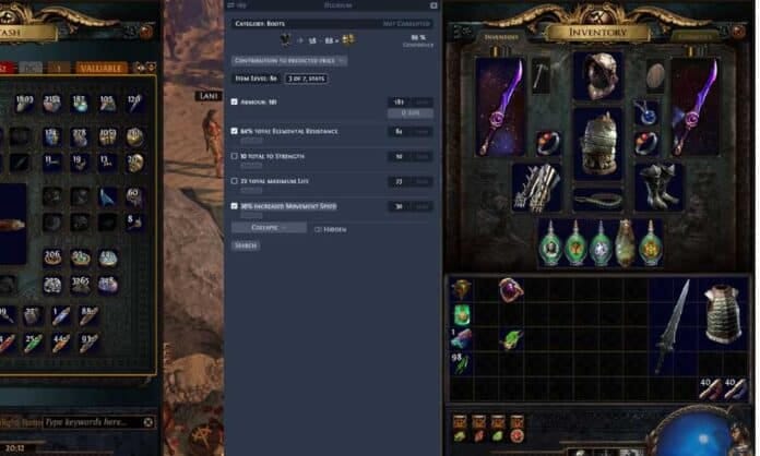 Awakened PoE Trade overlay showing item price checking filters